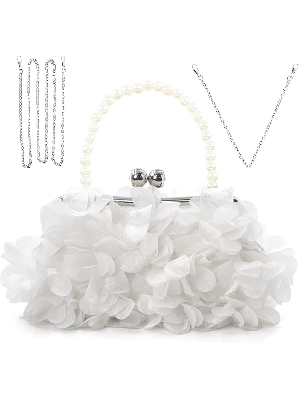 〽️ Women's White Small Floral Clutch Purse Detachable Chain Evening Bags